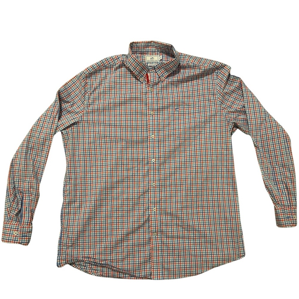 Southern Tide Red and Blue Plaid Button Down Shirt